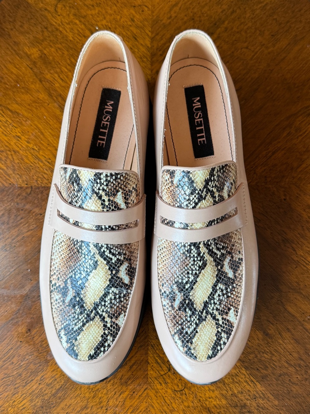 Musette Snake Print Penny Loafers - Blush Tan Platform EU Sz 38 (US Sz 7.5-8)